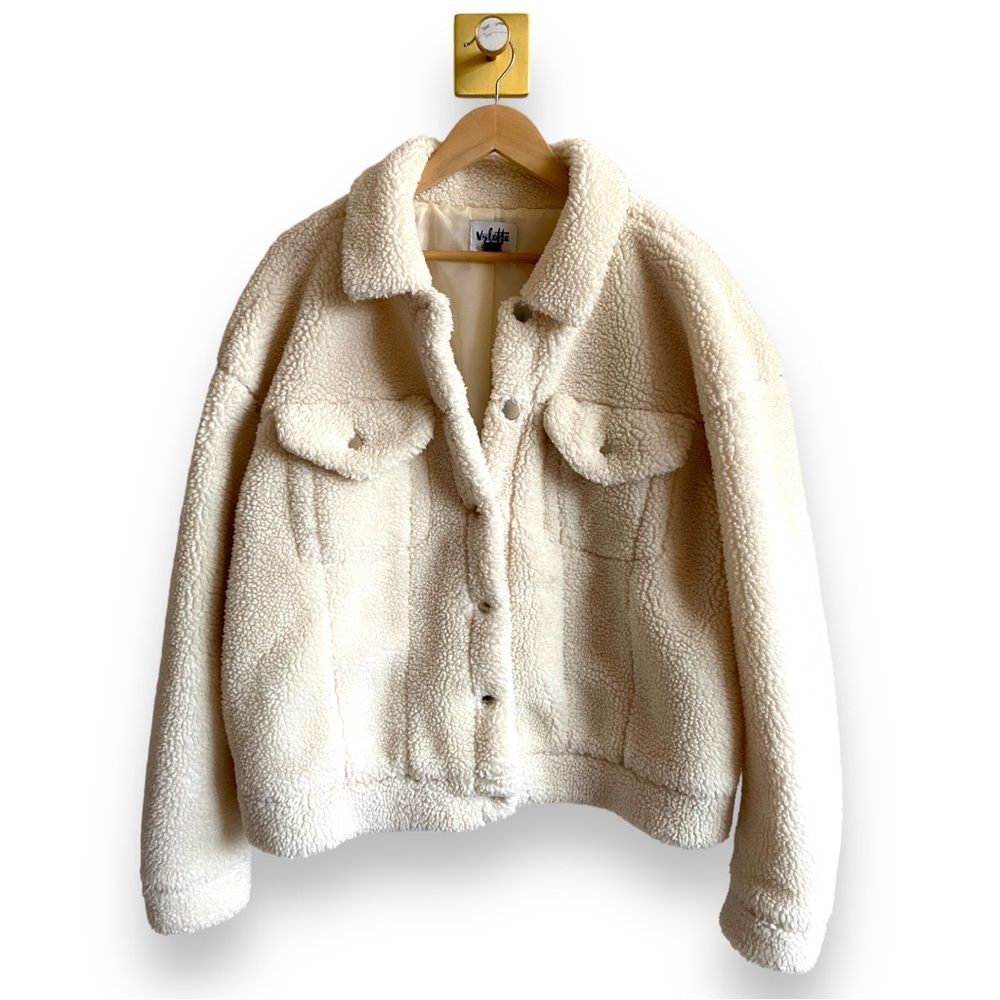 Vylette Cream Faux Fur Sherpa Button Front Teddy Jacket | Size XXL - Picture 1 of 7